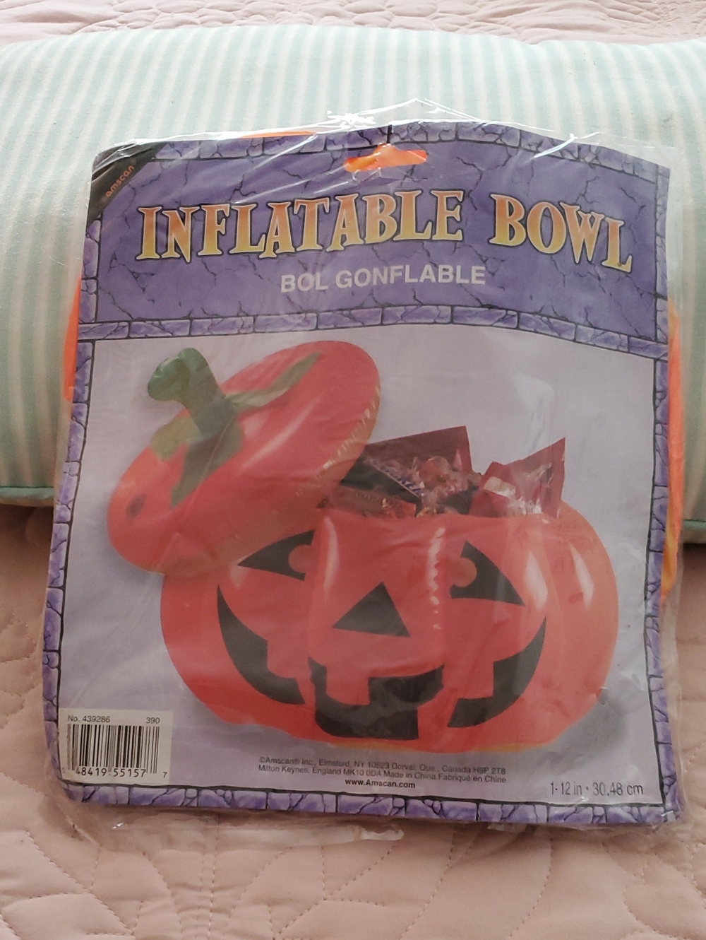 Amscan Inflatable Pumpkin Candy Bowl - Orange with Green Stem